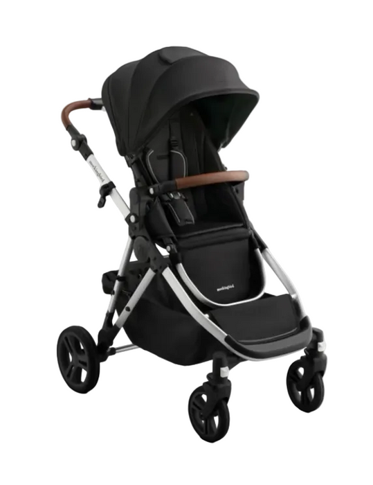 Mockingbird Single to Double 3.0 Stroller, 2025, Silver with Penny Leather, Solid Black