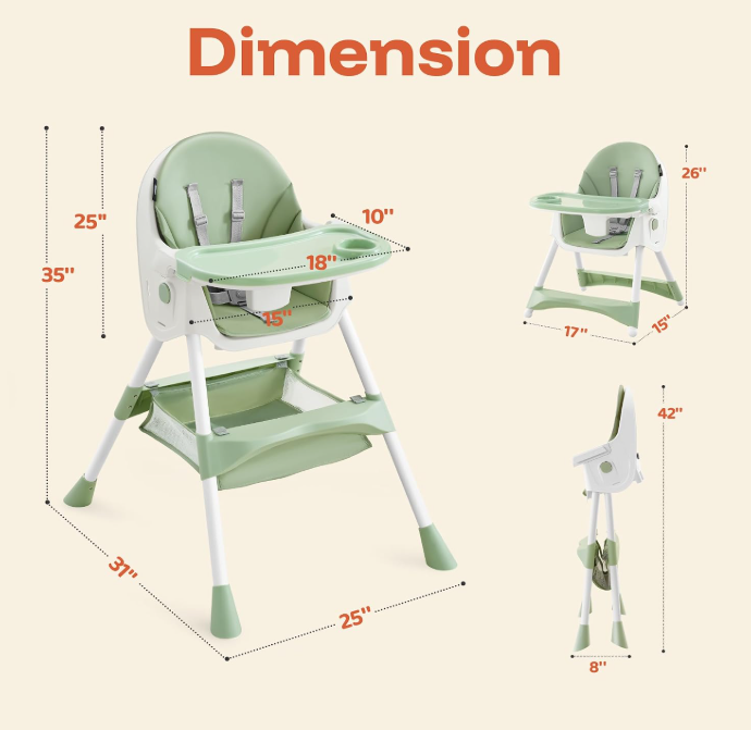 HARPPA 6 in 1 Convertible Baby High Chair, Green