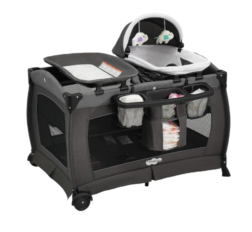 Shop Pamo Babe Pack and Play 4-in-1 Baby Playard with Bassinet & Changing Table, Black at GoodBuy Gear