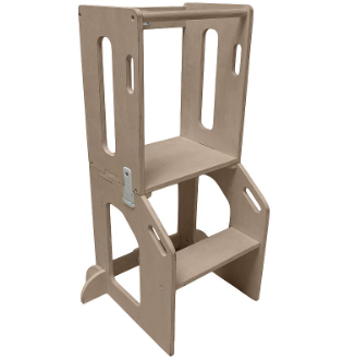 Shop Busy Kids Toddler Tower Kitchen Stool + Art Desk, Natural at GoodBuy Gear
