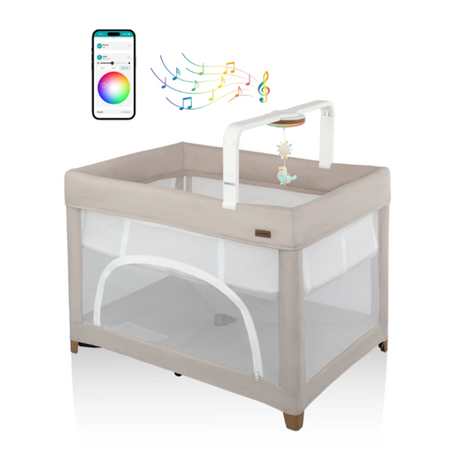 Shop Evenflo Eris One-Hand Playard with Bassinet, Coastal Coffee at GoodBuy Gear