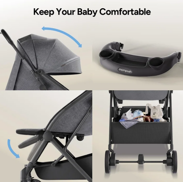 Mompush Lithe V2 Stroller, 2025, Grey
