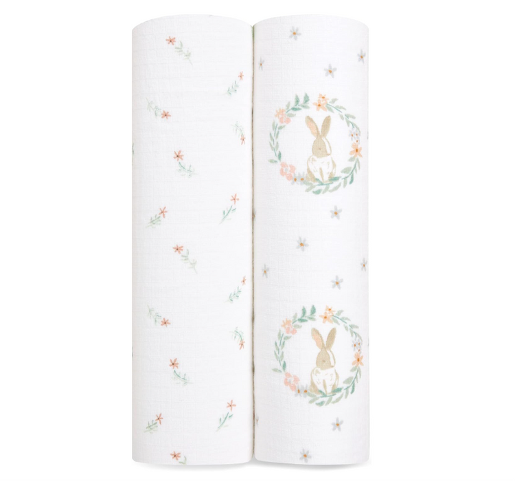 Aden + Anais Essentials Cotton Muslin Swaddle, 2Pk, Blushing Bunnies