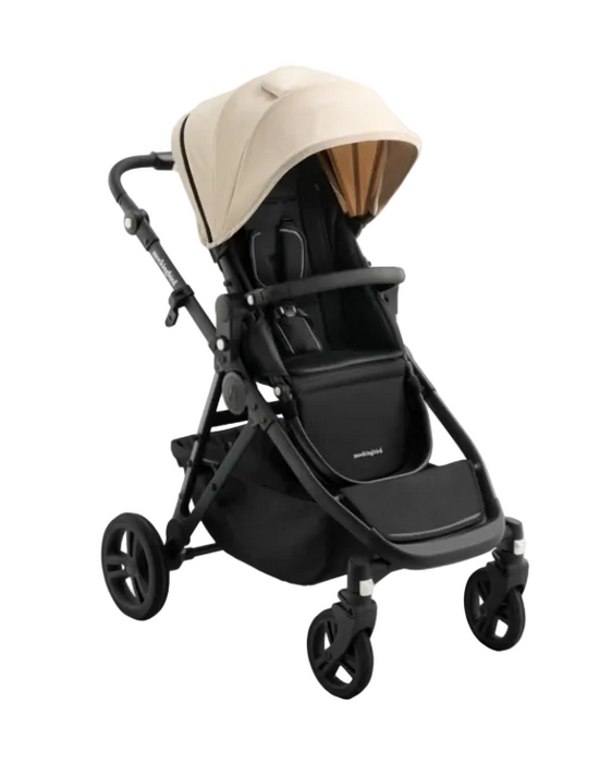 Mockingbird Single to Double 3.0 Stroller, 2025, Charcoal with Black Leather, Oat