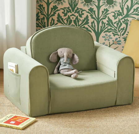 Tiny Land 2-in-1 Foldable Kids Couch with Pockets, Sage Green