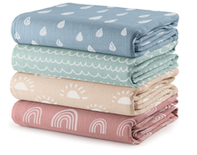 Shop Comfy Cubs Baby Muslin Swaddle Blankets 4 Pack, Sun, Rainbow, Rain, Doodle at GoodBuy Gear