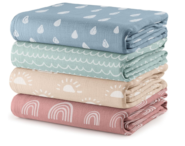 Shop Comfy Cubs Baby Muslin Swaddle Blankets 4 Pack, Sun, Rainbow, Rain, Doodle at GoodBuy Gear