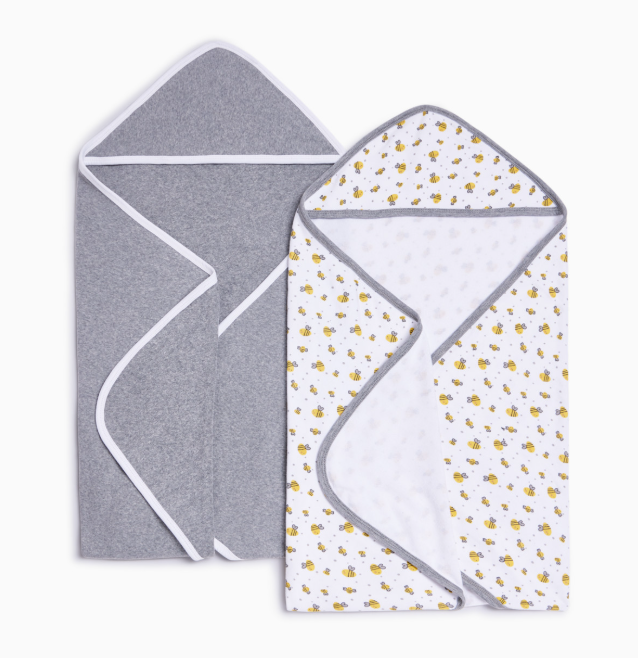 Small Story Organic Hooded Towels 2 Pack, Grey Bees