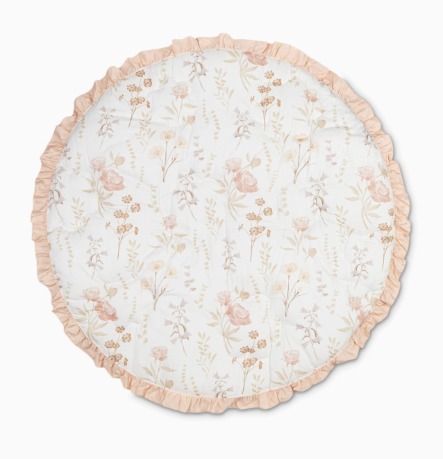 Crane Baby Cotton Quilted Play Mat, Violet Floral Ruffle (Pink)