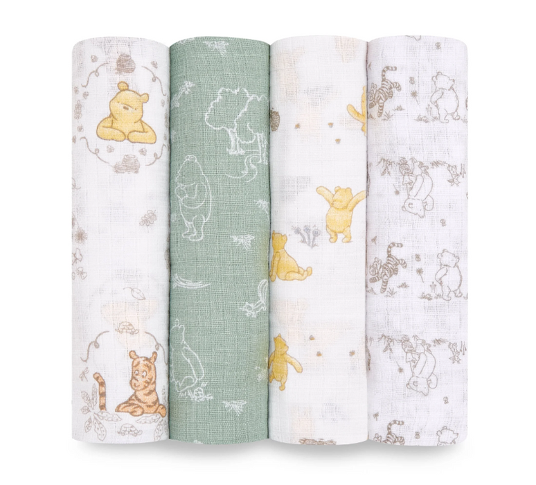 Aden + Anais Cotton Muslin Swaddles Pack of 4, Winnie & Friends