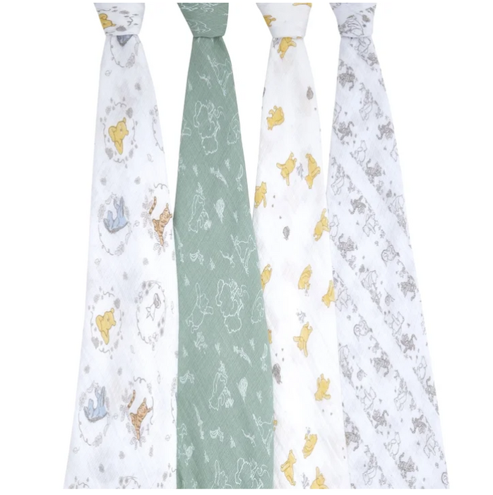 Aden + Anais Cotton Muslin Swaddles Pack of 4, Winnie & Friends