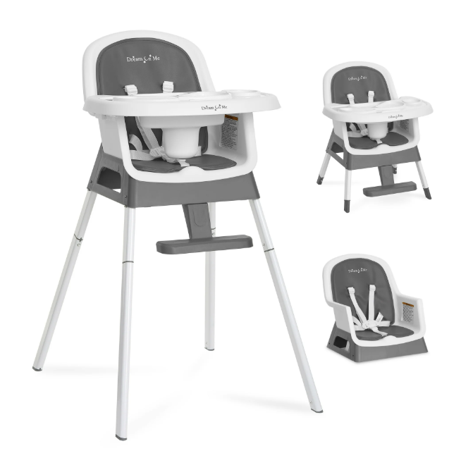 Dream On Me Curio Sit N Seek 3 in 1 Convertible Baby High Chair, Solid Grey