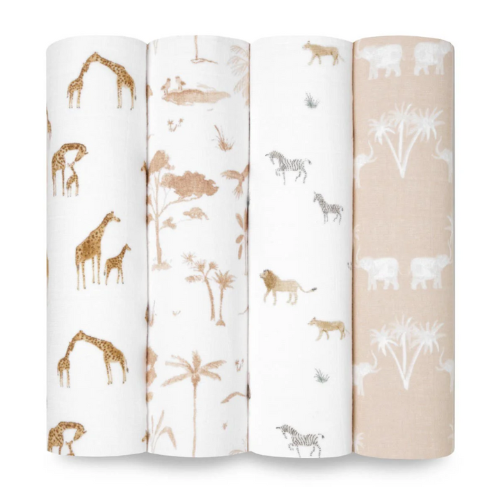 Aden + Anais Cotton Muslin Swaddles Pack of 4, Safari Dreams