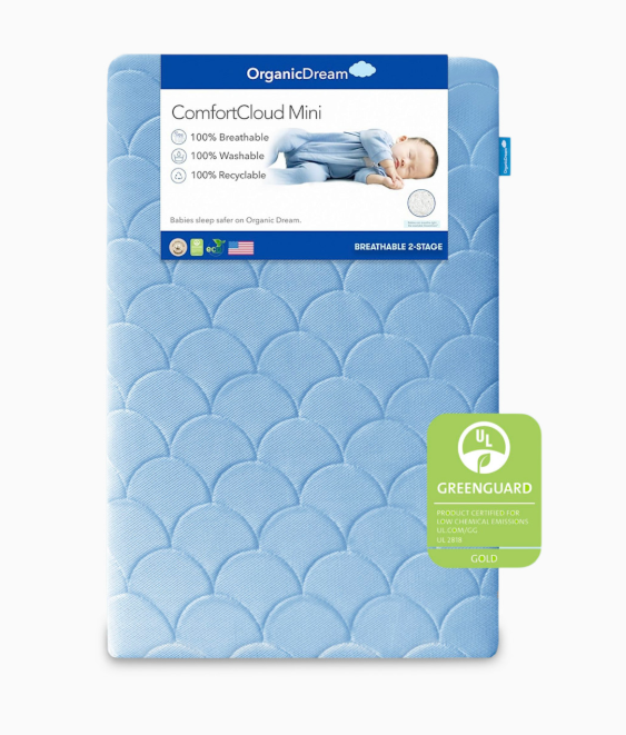 Organic Dream ComfortCloud Mini Crib Mattress, Sky Blue