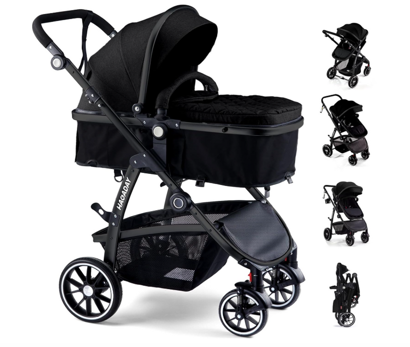 Hagaday Baby Stroller, Black with Black Frame