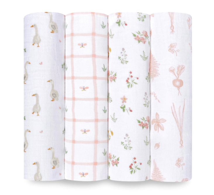 Aden + Anais Cotton Muslin Swaddles Pack of 4, Country floral