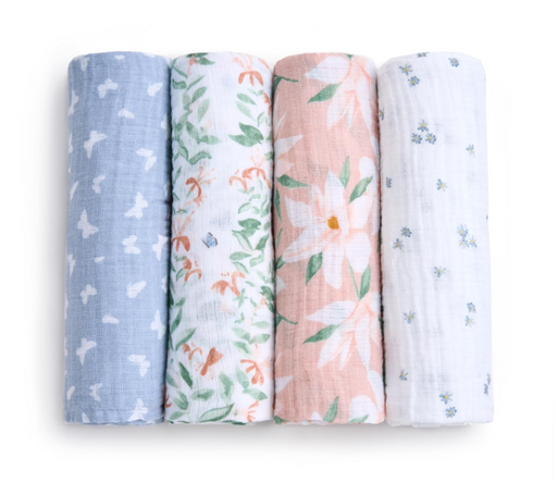 Shop Aden + Anais Cotton Muslin Swaddles Pack of 4, Butterfly Garden at GoodBuy Gear