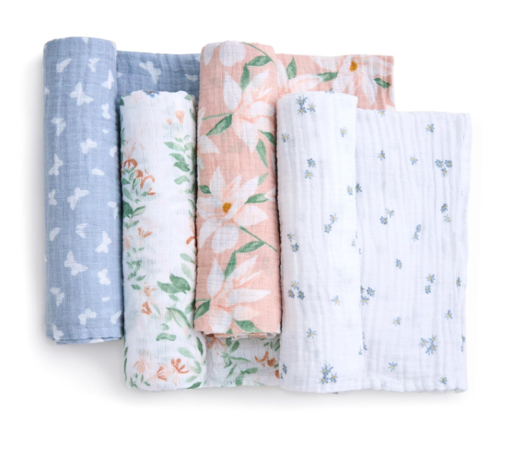 Aden + Anais Cotton Muslin Swaddles Pack of 4, Butterfly Garden