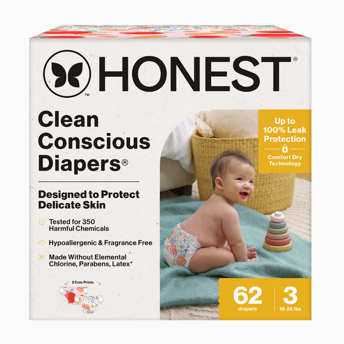 Honest Company Clean Conscious Diapers Pack, 62 Count, Just Peachy + Flower Power, Size 3
