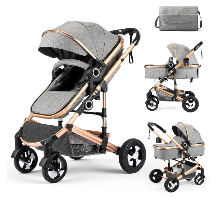 Kinder King 2 in 1 Convertible Baby Stroller, Grey, 2026, Gold Frame