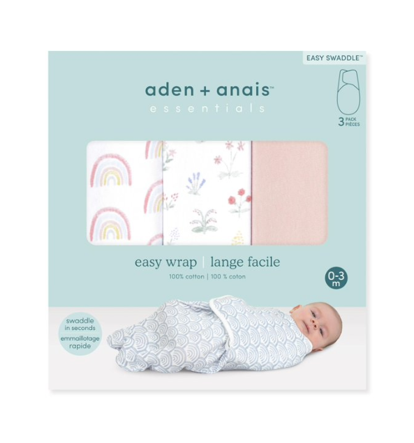 Aden + Anais Essentials Easy Wrap Swaddle (3 Pack), Small (0-3 Months), Spring Flowers