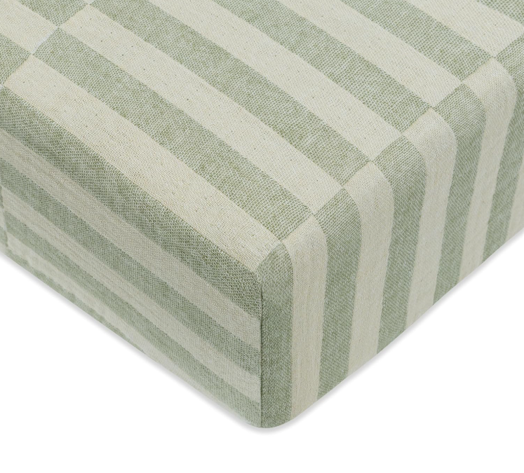 Babyletto Muslin Crib Sheet, Moss Green Offset Stripe
