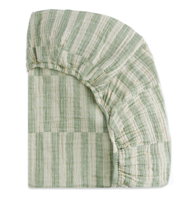 Babyletto Muslin Crib Sheet, Moss Green Offset Stripe