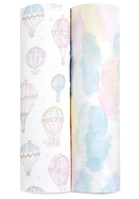 Aden + Anais Essentials Cotton Muslin Swaddle (2 Pack), above the clouds