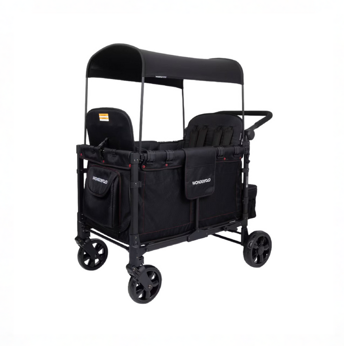Wonderfold W4 Elite Stroller Wagon, 2025, Black with Red Stitching