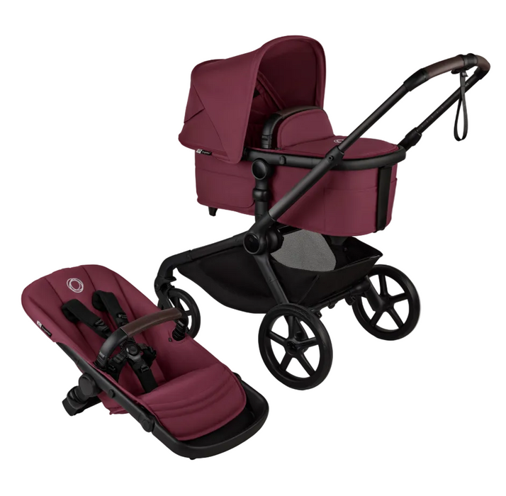 Bugaboo Kangaroo Complete Stroller + Bassinet Bundle, 2024, Black Frame, Dark Cherry, Dark Cherry