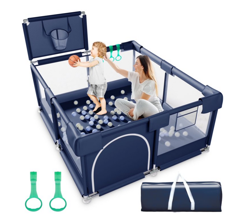 Shop Babyeap Baby Playpen Large Play Yard Fence for Toddlers, 50x50, Blue, With basket at GoodBuy Gear