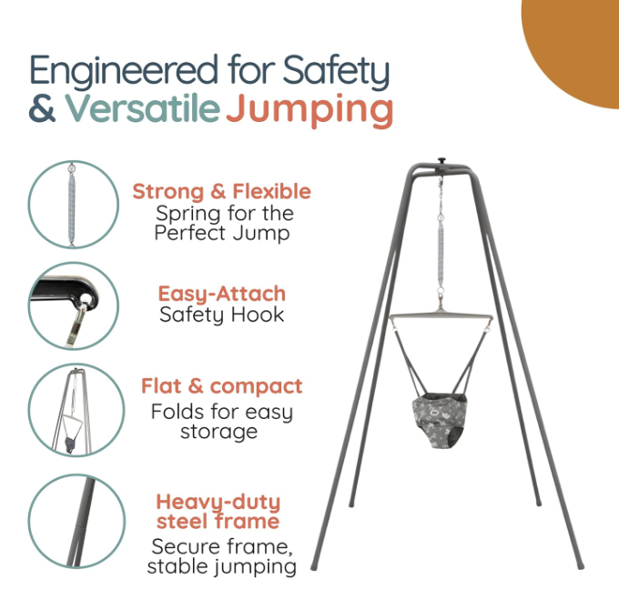 Jolly Jumper Baby Jumper Elite With Super Stand, Gray Safari