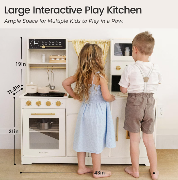 Tiny Land Iconic Wooden Play Kitchen, Cream