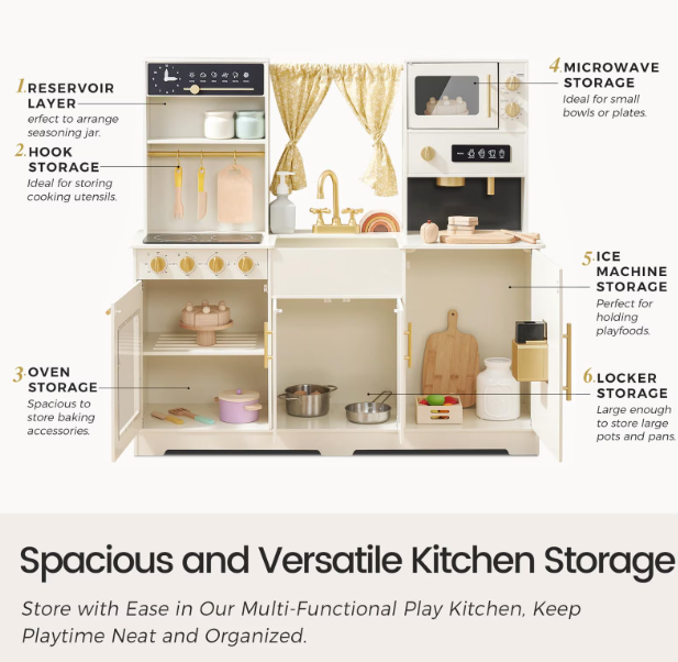 Tiny Land Iconic Wooden Play Kitchen, Cream