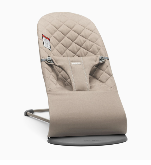 BabyBjorn Bouncer Bliss, Dark Gray Frame, Sand Gray Cotton Classic Quilt