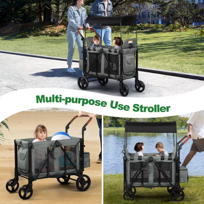 Vomeast Stroller Wagon With Canopy, 2 Seater, Gray