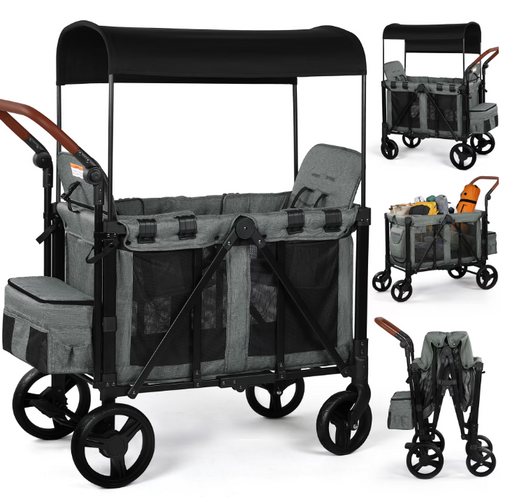 Shop Vomeast Stroller Wagon With Canopy, 2 Seater, Gray at GoodBuy Gear