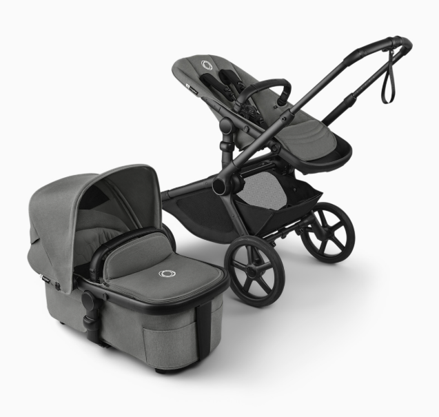 Bugaboo Kangaroo Complete Stroller + Bassinet Bundle, 2025, Black Frame, Moon Grey, Moon Grey