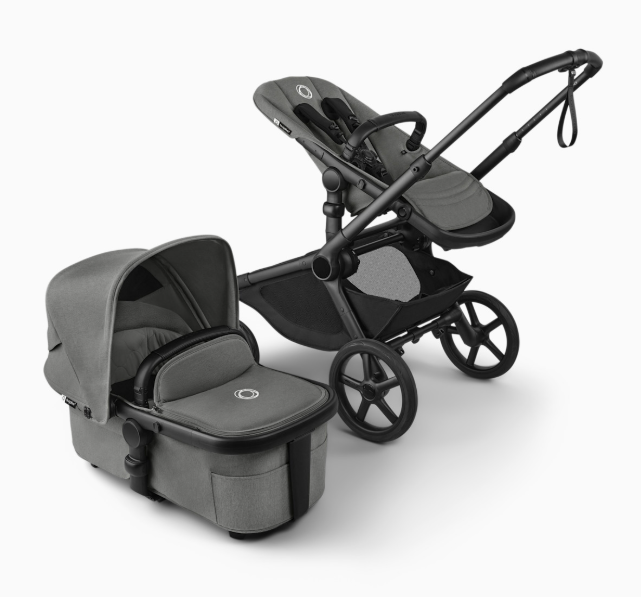 Bugaboo Kangaroo Complete Stroller + Bassinet Bundle, 2025, Black Frame, Moon Grey, Moon Grey