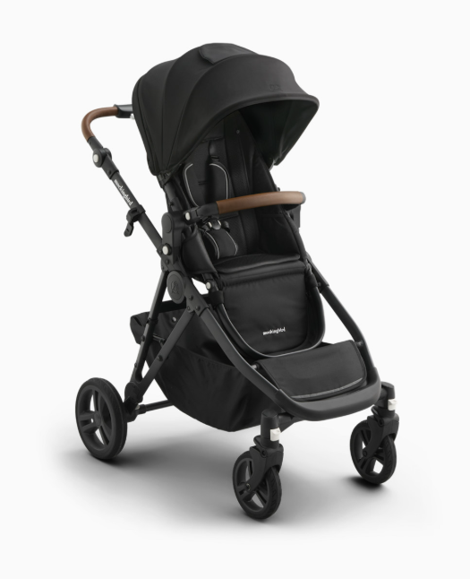Mockingbird Single to Double 3.0 Stroller, 2025, Charcoal with Penny Leather, Solid Black