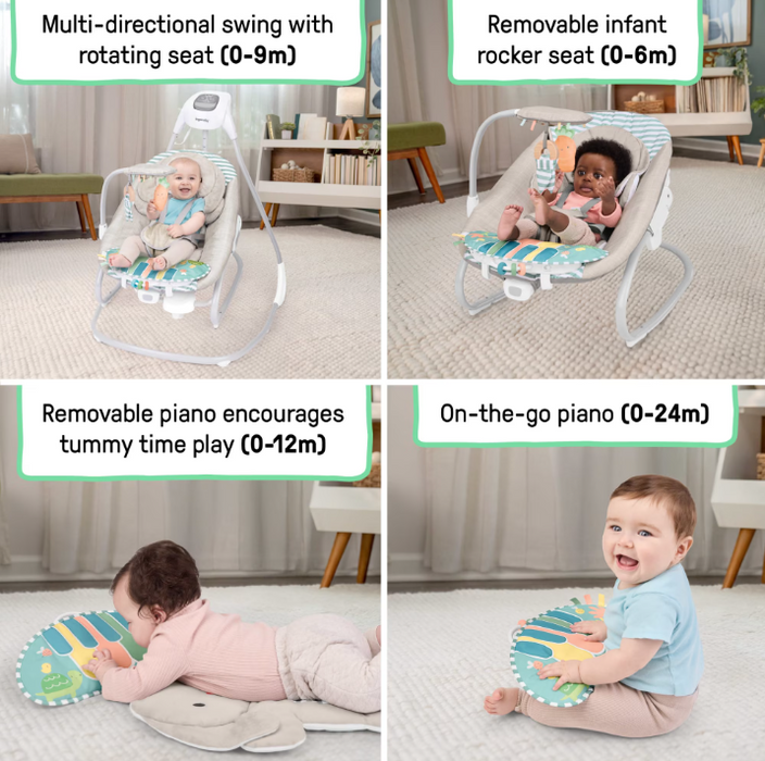 Shop Ingenuity SimpleComfort Piano Playtime 4-in-1 Baby Swing & Rocker, 0 Months to 2 Years at GoodBuy Gear