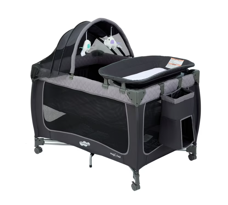Pamo Babe Portable Crib Playard with Canopy and Changing Table, Grey