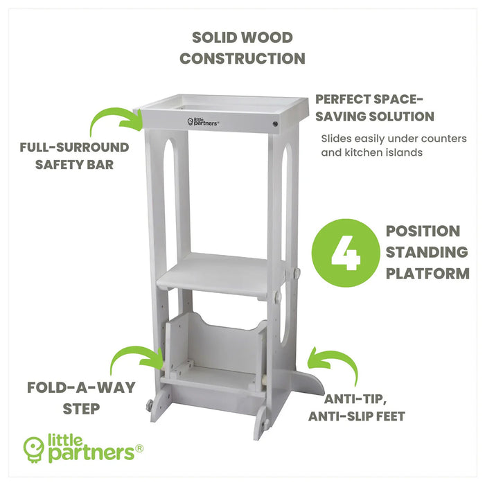 Little Partners Explore 'N Store Learning Tower with Limited Edition Silicone Mat, Soft White