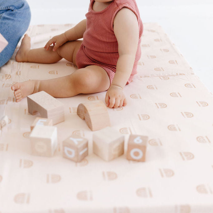 Toki Mats Padded Play Mat, Rainbow Stamp in Cream, Multiple Sizes