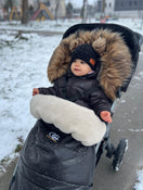 Shop Cover Baby Organic Premium Beige Wool Adjustable Footmuff, Pastel Navy at GoodBuy Gear