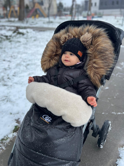 Cover Baby Organic Premium Gray Wool Adjustable Footmuff, Satin Black