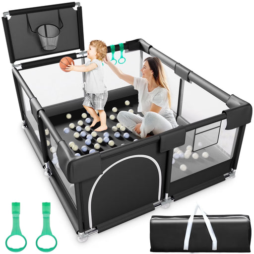 Shop Babyeap Baby Playpen Large Play Yard Fence for Toddlers, Black, 50"x50", With Basketball Net at GoodBuy Gear