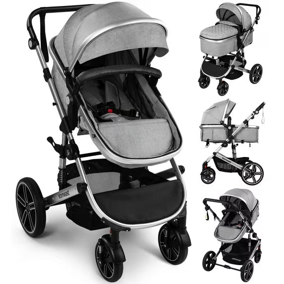 Vomeast Baby Stroller, Foldable Aluminum Alloy Stroller with Reversible, Travel Stroller for Newborn Infant, Grey, Infant Unisex, Gray