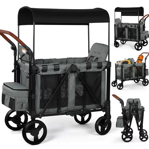 Vomeast Stroller Wagon With Canopy, 2 Seater, Gray