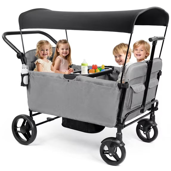 Vomeast Stroller Wagon With Canopy, Gray, 4 Seater